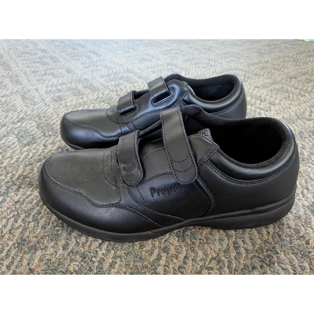Propet LifeWalker Mens 13 XX 5E Black Leather Walking Shoes M3705 Strap Sneakers